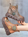 Wexleyjesus Summer Contrast Color Hollow Boots Platform Shoes Sandals