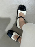 Wexleyjesus Round Cut Split-Joint Square-Toe Flat Shoes Flats Low Heels