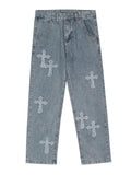 Wexleyjesus Men's Blue Vintage Jeans with Cross Patch