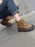 Wexleyjesus Vintage Cow Leather Wool Boots Platform Shoes