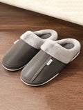 Wexleyjesus Casual Indoor PU Non-Slip Waterproof Keep Warm Velvet Slippers