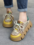 Wexleyjesus Casual Contrast Color Heart Hollow Tied Platform Shoes