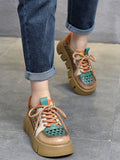 Wexleyjesus Casual Contrast Color Heart Hollow Tied Platform Shoes