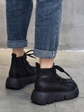 Wexleyjesus Vintage Cow Leather Wool Boots Platform Shoes