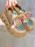 Wexleyjesus Casual Contrast Color Heart Hollow Tied Platform Shoes