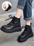 Wexleyjesus Vintage Cow Leather Wool Boots Platform Shoes