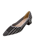 Wexleyjesus Contrast Color Houndstooth Pointed-Toe V-Cut Pumps