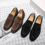 Wexleyjesus Fashion Loafers Men Shoes Classic Versatile Business Casual Everyday Square Toe Stitches Faux Suede Solid Color Dress Shoes