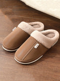 Wexleyjesus Casual Indoor PU Non-Slip Waterproof Keep Warm Velvet Slippers