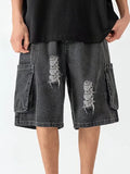 Wexleyjesus Dark Grey Vintage Men's Pocket Ripped Denim Short