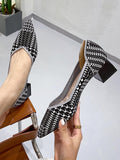 Wexleyjesus Contrast Color Houndstooth Pointed-Toe V-Cut Pumps