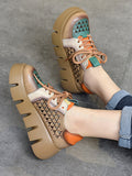 Wexleyjesus Casual Contrast Color Heart Hollow Tied Platform Shoes