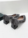 Wexleyjesus Contrast Color Houndstooth Pointed-Toe V-Cut Pumps