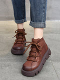 Wexleyjesus Vintage Cow Leather Wool Boots Platform Shoes