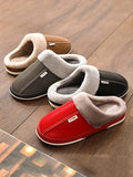 Wexleyjesus Casual Indoor PU Non-Slip Waterproof Keep Warm Velvet Slippers