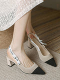 Wexleyjesus Contrast Color Hollow Pointed-Toe Pumps Sandals Sling Shoes