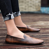 Wexleyjesus Men Leather Flats Shoes Comfortable Fashion Man Casual Shoes Slip on Male Outdoor Walking Shoes Split Leather Driving Shoes