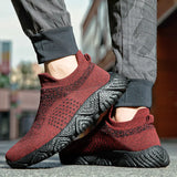 Wexleyjesus Fashion Red Breathable Slip On Sneakers Men Espadrilles Ultralight Non Slip Comfort Men Socks Shoes Knitting Mesh Socks Sneakers