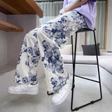 Wexleyjesus Spring Summer Flower Pants Men's Fashion Printed Casual Pants Men Streetwear Loose Hip-hop Straight Wide-leg Pants Mens Trousers