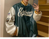 Wexleyjesus Letter Printed Baseball Jacket Men's Leather Coat 2024 Autumn Korean New High Street Hip-hop Style Casual All-match Top