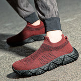 Wexleyjesus Fashion Red Breathable Slip On Sneakers Men Espadrilles Ultralight Non Slip Comfort Men Socks Shoes Knitting Mesh Socks Sneakers