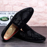 Wexleyjesus Men's Genuine Leather Loafers Casual Shoes Fashion Mens Rhinestone Driving Shoes Man Flats Dress Wedding Shoes