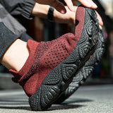 Wexleyjesus Fashion Red Breathable Slip On Sneakers Men Espadrilles Ultralight Non Slip Comfort Men Socks Shoes Knitting Mesh Socks Sneakers