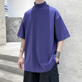 Wexleyjesus  Streetwear Turtleneck Men Tshirt Solid Hip Hop Male Oversized T shirts Man Casual Short Sleeve Top Tees Black/White/Purple