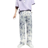 Wexleyjesus Spring Summer Flower Pants Men's Fashion Printed Casual Pants Men Streetwear Loose Hip-hop Straight Wide-leg Pants Mens Trousers