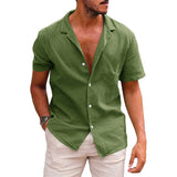 boy outfits Summer Lapel Solid Color Short-Sleeved Shirt Button Men's Cotton and Linen Shirt Men's Clothing