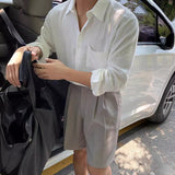 =mens costumes New Korean Style Long-Sleeved Cotton and Linen Shirt Simple High-End Lazy Style Shirt Loose All-Match Thin Youth Shirt Men