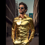 mens costumes Men's Glossy Nightclub Long-Sleeved Bottoming Shirt New Shirt 