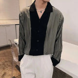 Wexleyjesus Mens Patchwork Contrasting Pleated Long-Sleeved Shirt 2024 New Genderless British Elegant Fashion Retro Loose Shirt Unisex