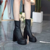 Wexleyjesus Platform Women Ankle Boots Fashion Elegant Side Zippers Shoes Square High Heel Women's Morder Short Booties