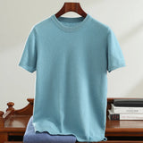 Wexleyjesus  Spring New Men's Round Neck Short Sleeve 100% Cashmere T-shirt Knitted Pullover Solid Color Sweater Top