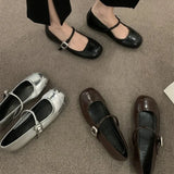 Wexleyjesus Designer Mary Jane Shoes Women's Square Toe Leather Shoes Fashion Casual Slip On Shoes Ladies Elegant Street Style Flats
