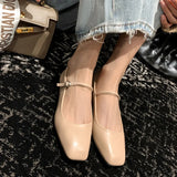 Wexleyjesus Fashion Pumps New High Quality Genuine Leather Vintage Mary Jane Shoes Square Toe High Heels Flat Shoes Lightweight Shoes