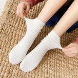 Wexleyjesus Socks Set Solid Color Stripes Women's Casual Socks Autumn Simple Women's Medium Length Socks Pattern Style