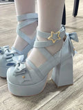 Wexleyjesus Sweet Vintage Mary Janes Shoes Women Star Buckle Lolita Kawaii Platform Shoes Female Bow-knot Cute Designer Shoes Summer