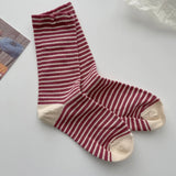 Wexleyjesus Retro Striped Socks Children's Women Medium Tube Socks Spring and Autumn Cotton Stockings Korean Stockings Japanese Socken