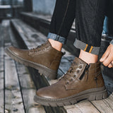 Wexleyjesus Men Retro Work Shoes Autumn Winter Thick Bottom High Top Non Slip Casual Boots Leather Boots Chelsea Desert Waterproof  Boots