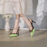 Wexleyjesus  Summer Women heels Pointy sexy all-match work shoes with Butterfly embellished green sandals