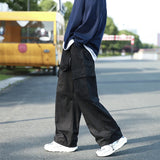 Wexleyjesus Vintage Cargo Pants Men Fashion Streetwear Pockets Wide Leg Straight Y2k Casual Trousers Baggy Drawstring Overalls Black/Gray