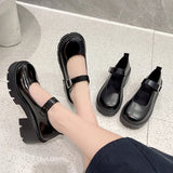 Wexleyjesus Spring New Women's Shoes Thick Heel Thick Bottom  Uniform Retro British Style Black Shallow Leather Shoes Women