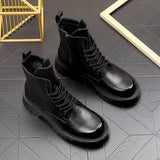 Wexleyjesus British Style Mens Leisure Genuine Leather Boots Black Trend High Top Shoes Cowboy Platform Boot Brand Designer Long Botas Male