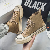 Wexleyjesus Hot sale Brown Men's Canvas Shoes Fashion Espadrilles Man High top Sneakers Platform Vulcanized Shoes Men Casual Board Shoes