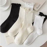 Wexleyjesus 5 pair /Lot Socks for Women Ruffle Cotton Middle Tube Ankle Short Breathable Black White set Spring Autumn