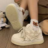 Wexleyjesus Women Breathable White Shiny Star Sneakers Cute Shoes Thick Heel Sneakers Casual Running Platform Y2K Lolita Shoes