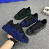 Wexleyjesus Luxury Designer Men's Glamour Blue Rhinestone Platform Prom Shoes Causal Flats Moccasins Male Rock Hip-hop Walking Sneakers