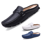 Wexleyjesus Men Slippers Fashion Leather Loafers Outdoor Non-slip Casual Driving Shoes Men Mules Slides Comfortable Beach Sandals Zapatillas